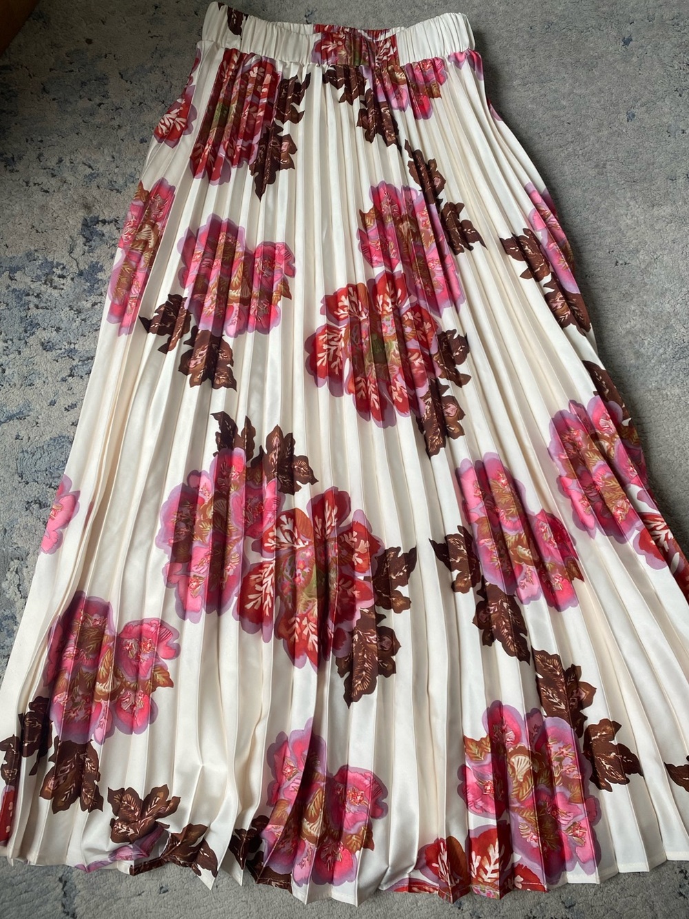 Floral Cream Skirt with Pink & Brown Blooms Sz XS